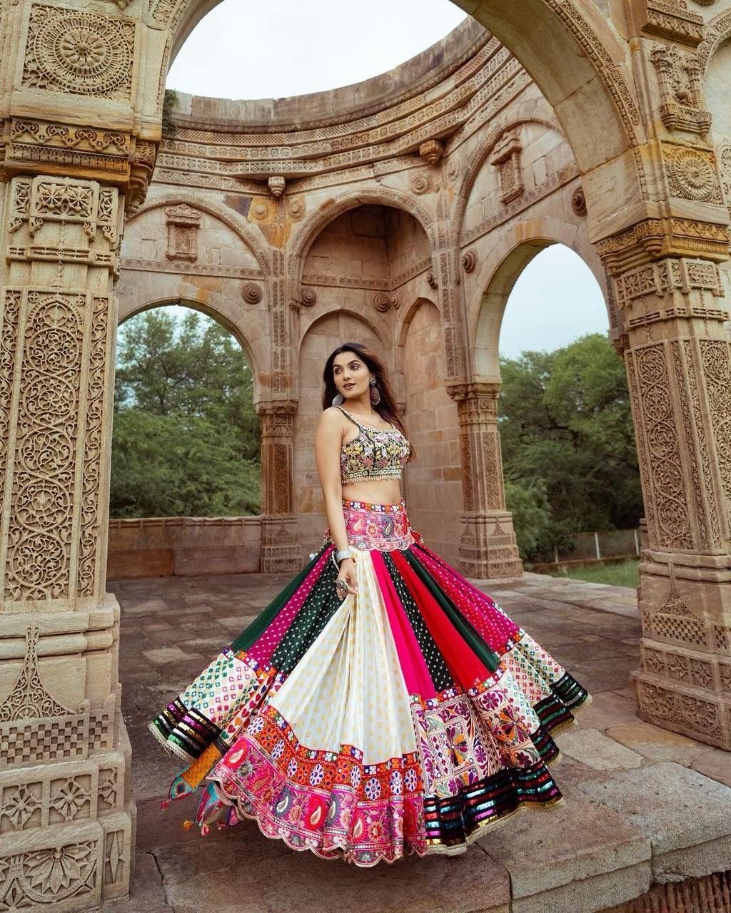 Vibrant Multicolor Mirror Work Lehenga for a Stunning Navratri Look