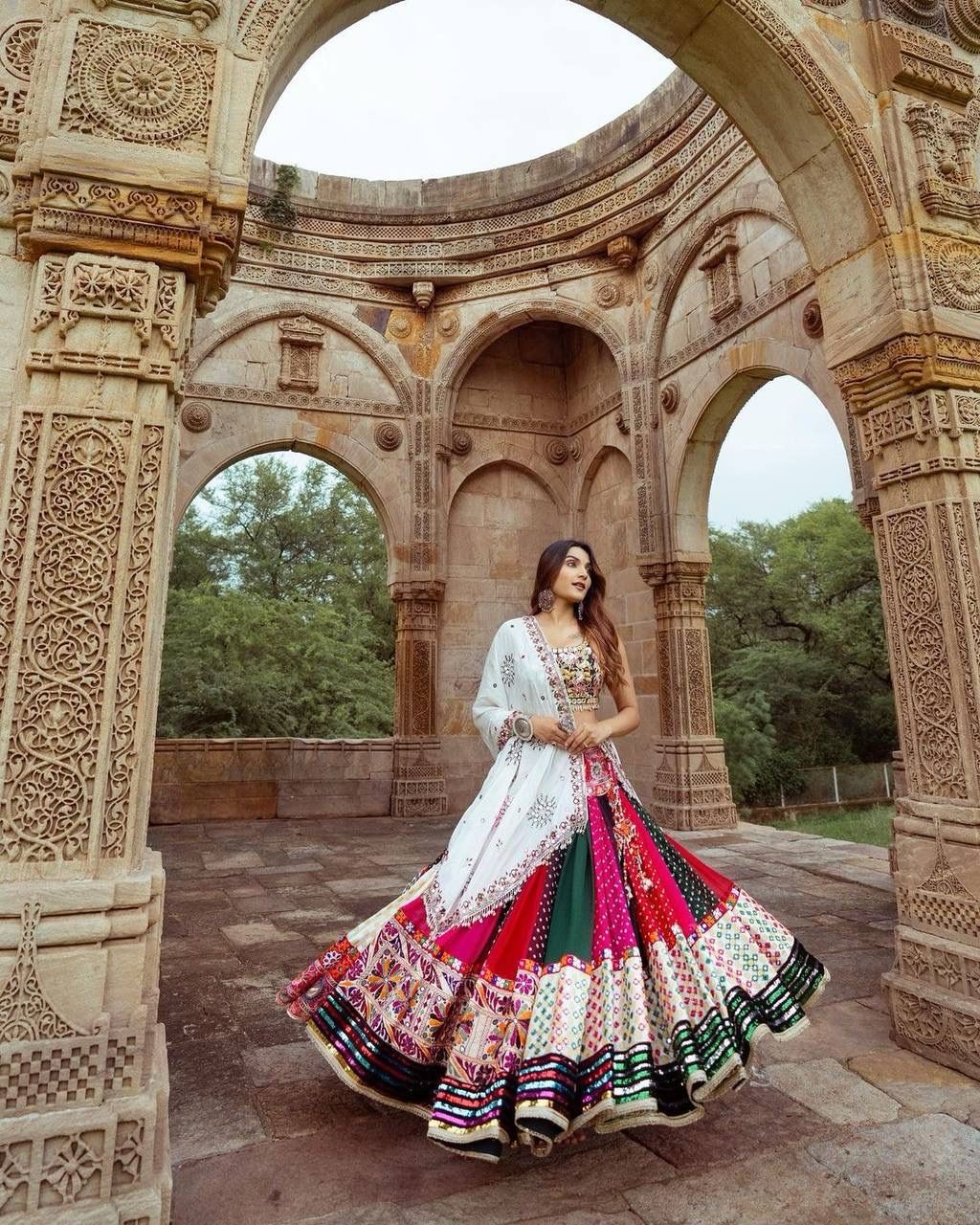 Vibrant Multicolor Mirror Work Lehenga for a Stunning Navratri Look