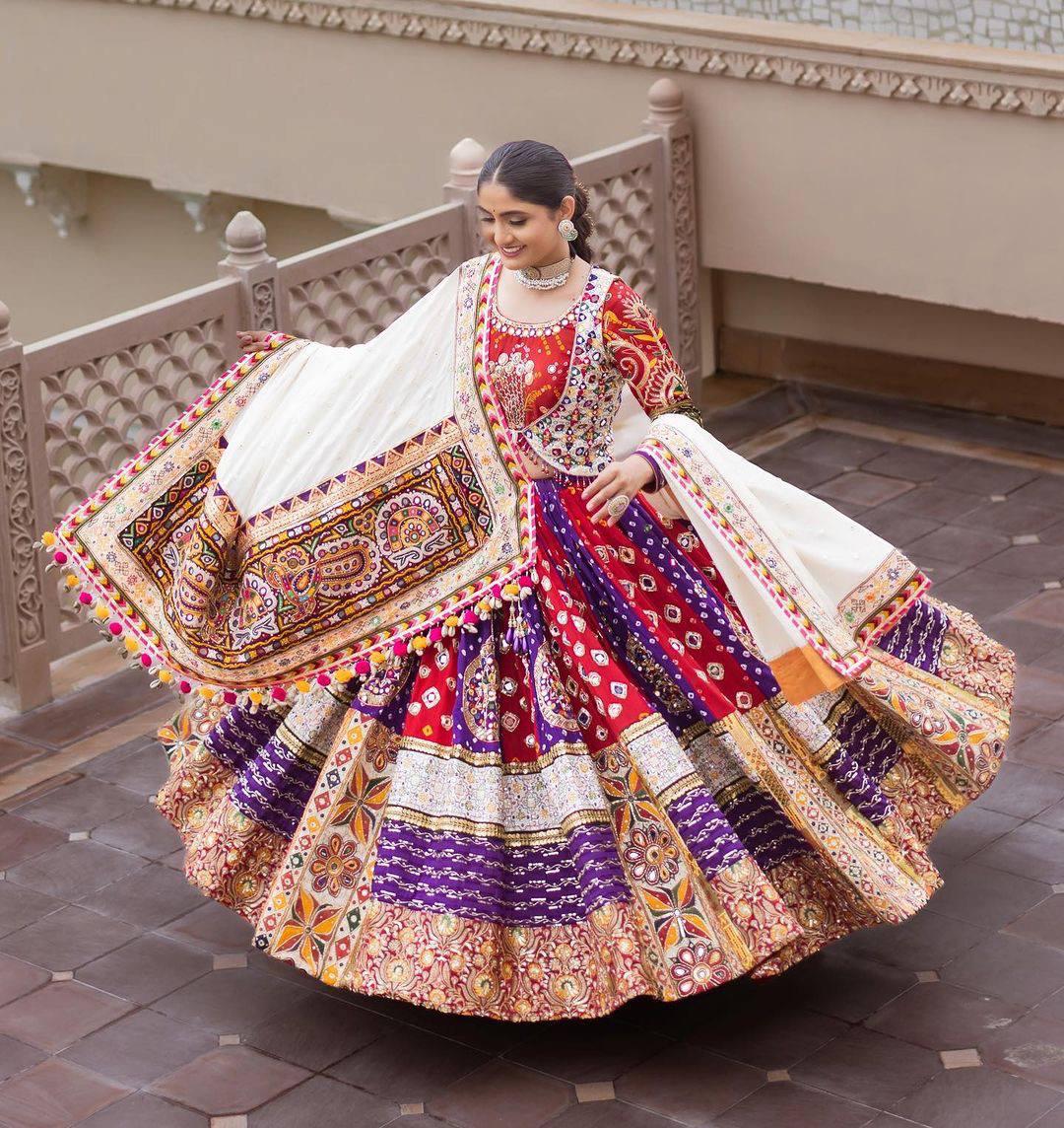 The only way to describe your navratri night classy is by wearing this Lehenga With Real Mirror Work