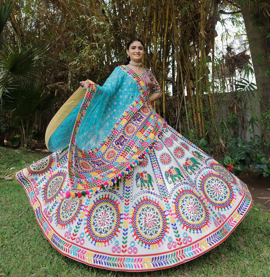 The only way to describe your navratri night classy is by wearing this  Lehenga With Real Mirror Work