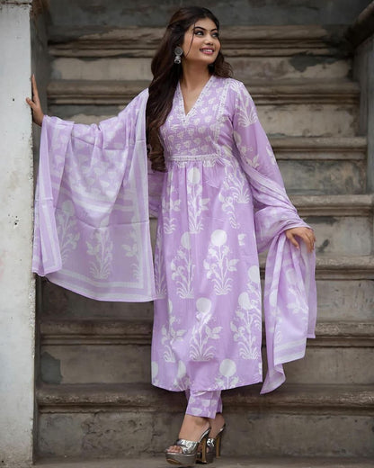 Beautiful Heavy Pure Cotton Suit Set With  Nice embroidery And Prints