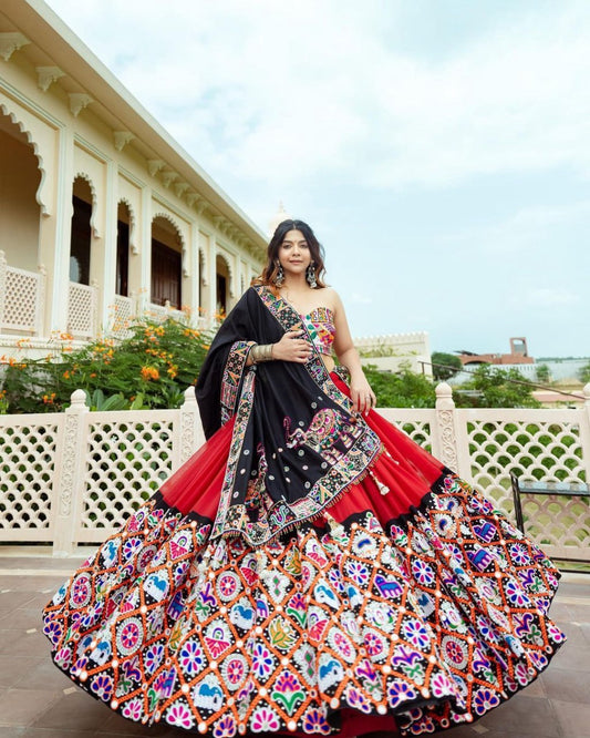 The only way to describe your navratri night classy is by wearing this Blue Color Lehenga With Real Mirror Work