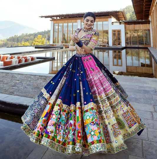 Elevate Your Navratri Style with a Classy Blue Mirror Work Lehenga