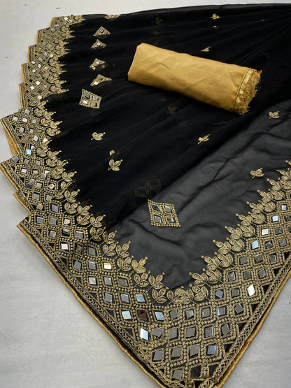 Georgette Fabric Saree with Satin Silk Blouse Piece