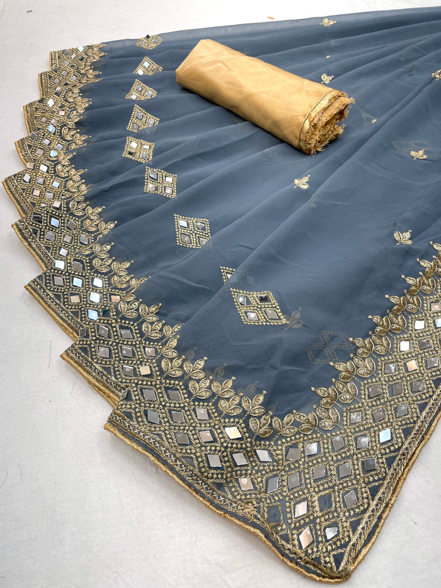 Georgette Fabric Saree with Satin Silk Blouse Piece