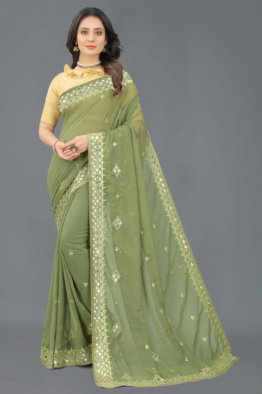 Trending Georgette Saree with Satin Silk Blouse Piece