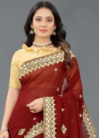 Trending Georgette Saree with Satin Silk Blouse Piece