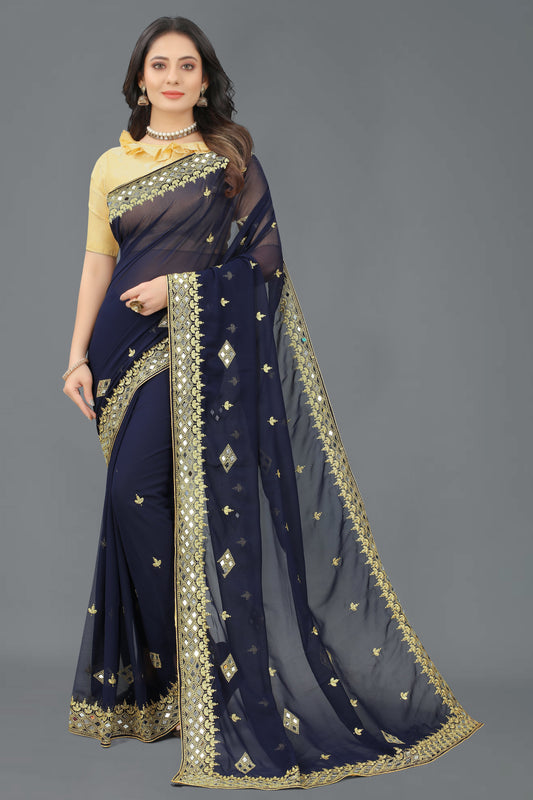 Trending Georgette Saree with Satin Silk Blouse Piece