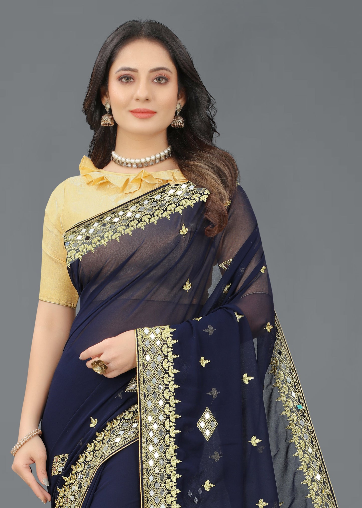 Trending Georgette Saree with Satin Silk Blouse Piece