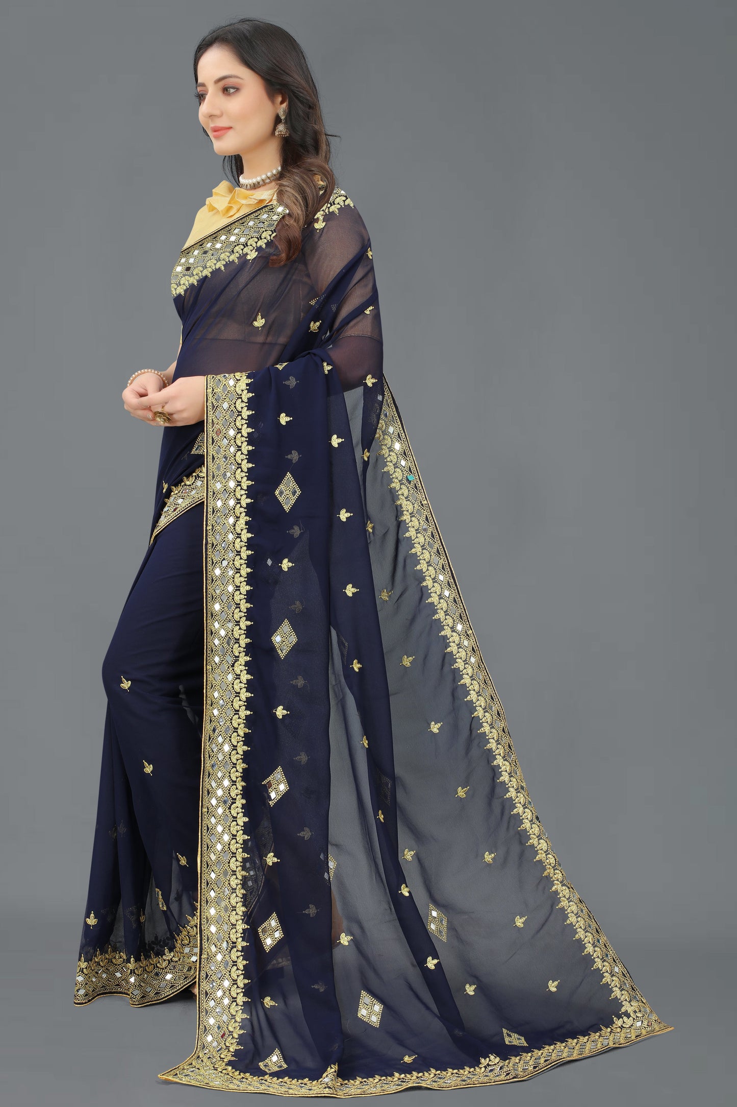 Trending Georgette Saree with Satin Silk Blouse Piece