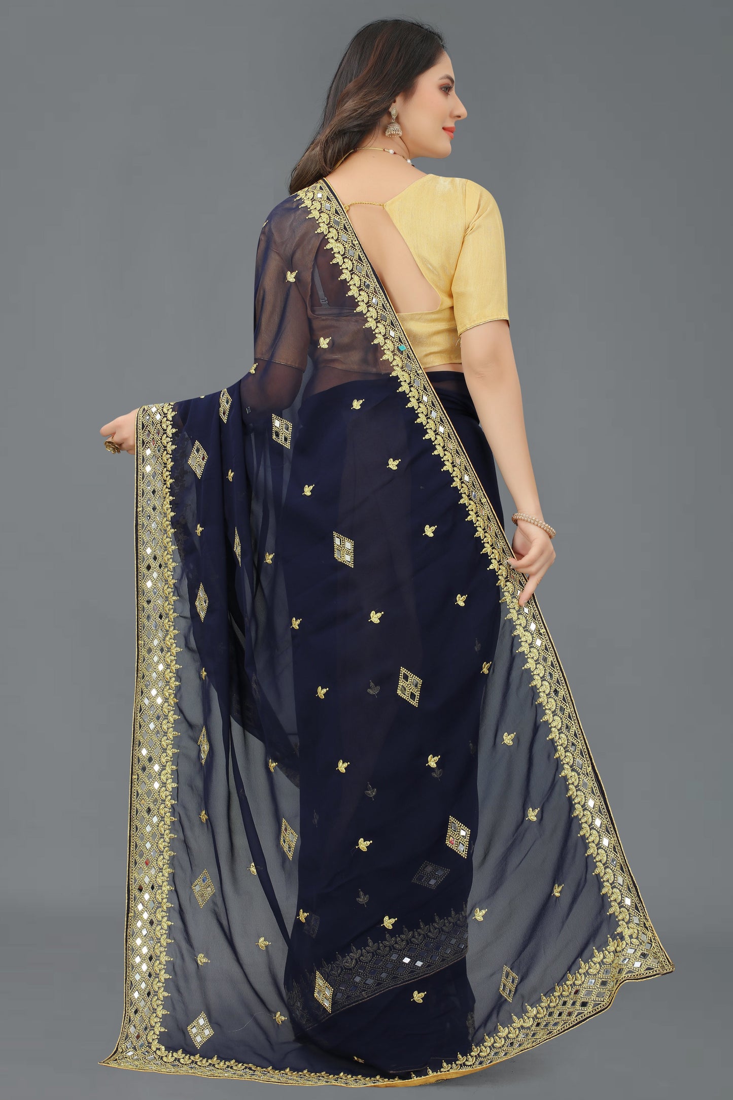 Trending Georgette Saree with Satin Silk Blouse Piece