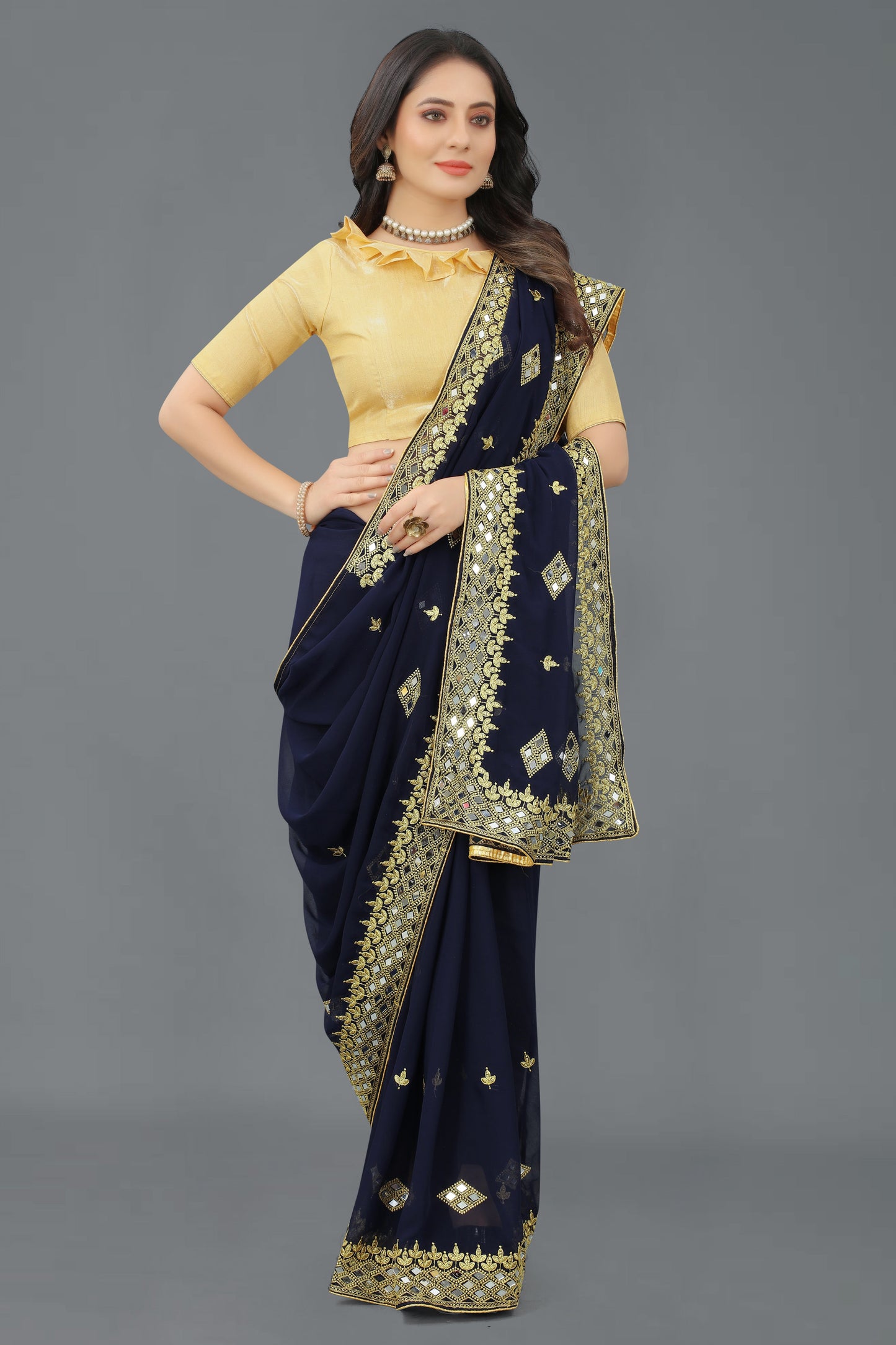 Trending Georgette Saree with Satin Silk Blouse Piece