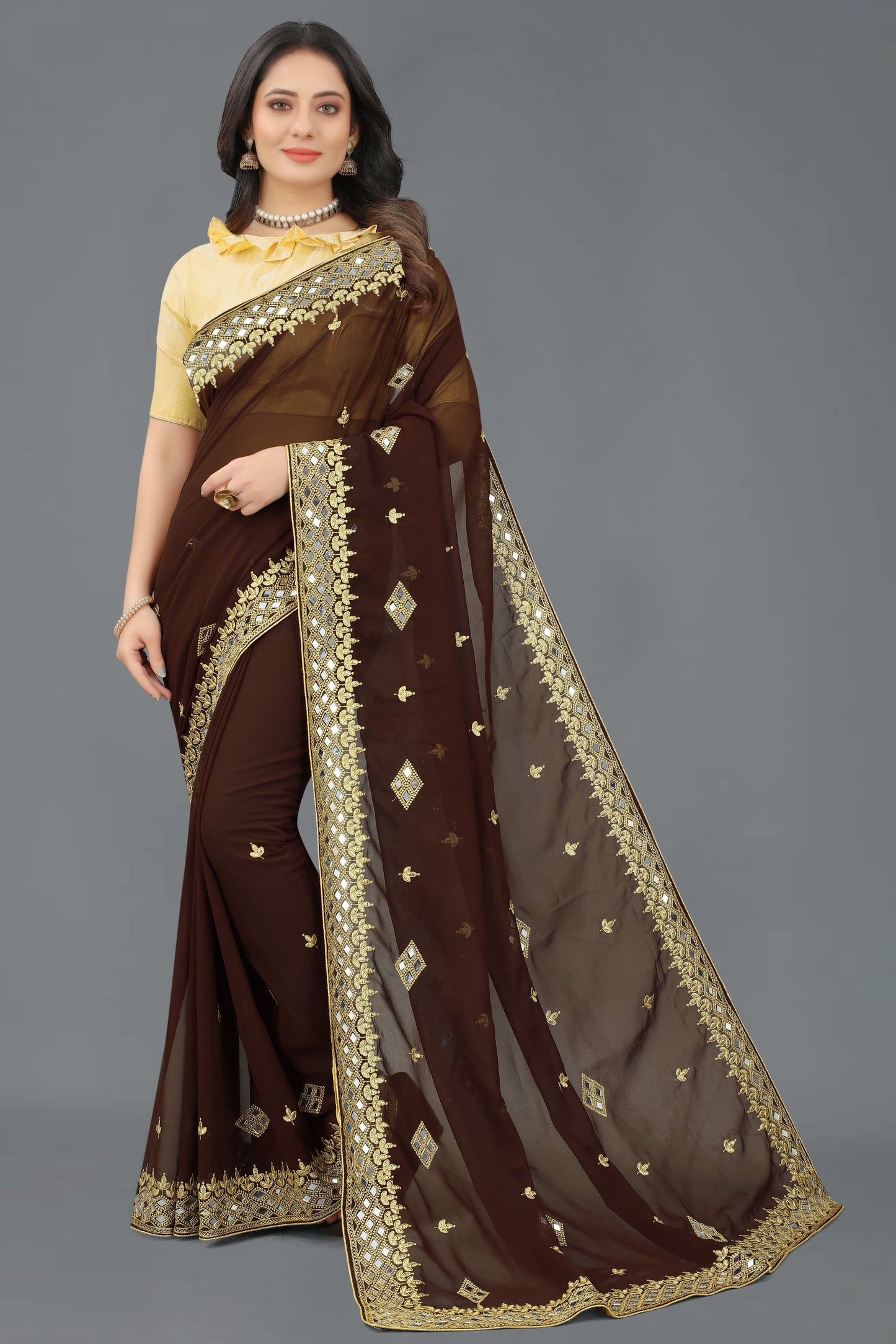 Trending Georgette Saree with Satin Silk Blouse Piece