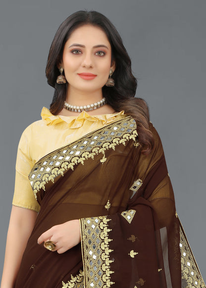 Trending Georgette Saree with Satin Silk Blouse Piece