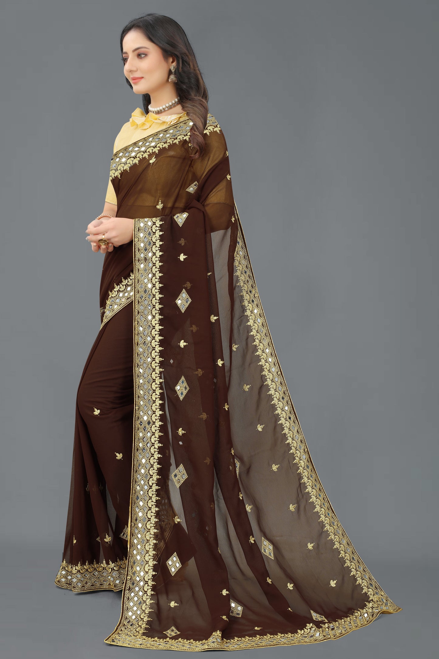 Trending Georgette Saree with Satin Silk Blouse Piece