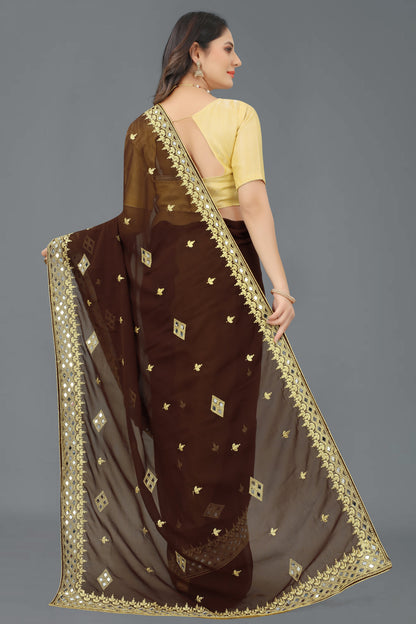 Trending Georgette Saree with Satin Silk Blouse Piece