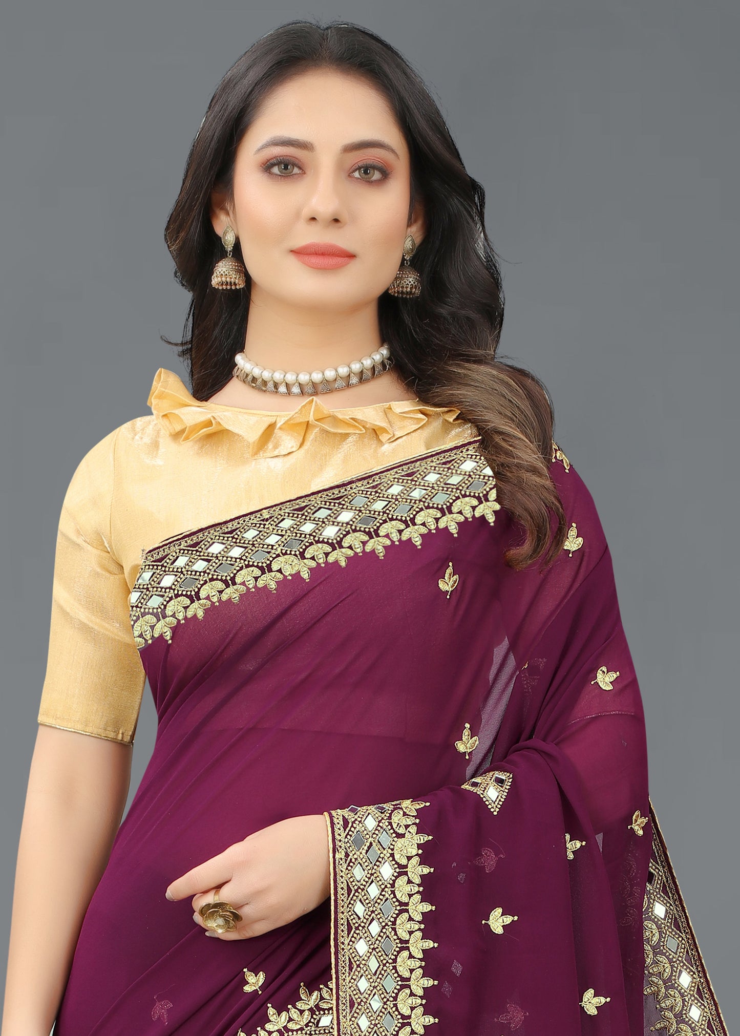 Trending Georgette Saree with Satin Silk Blouse Piece