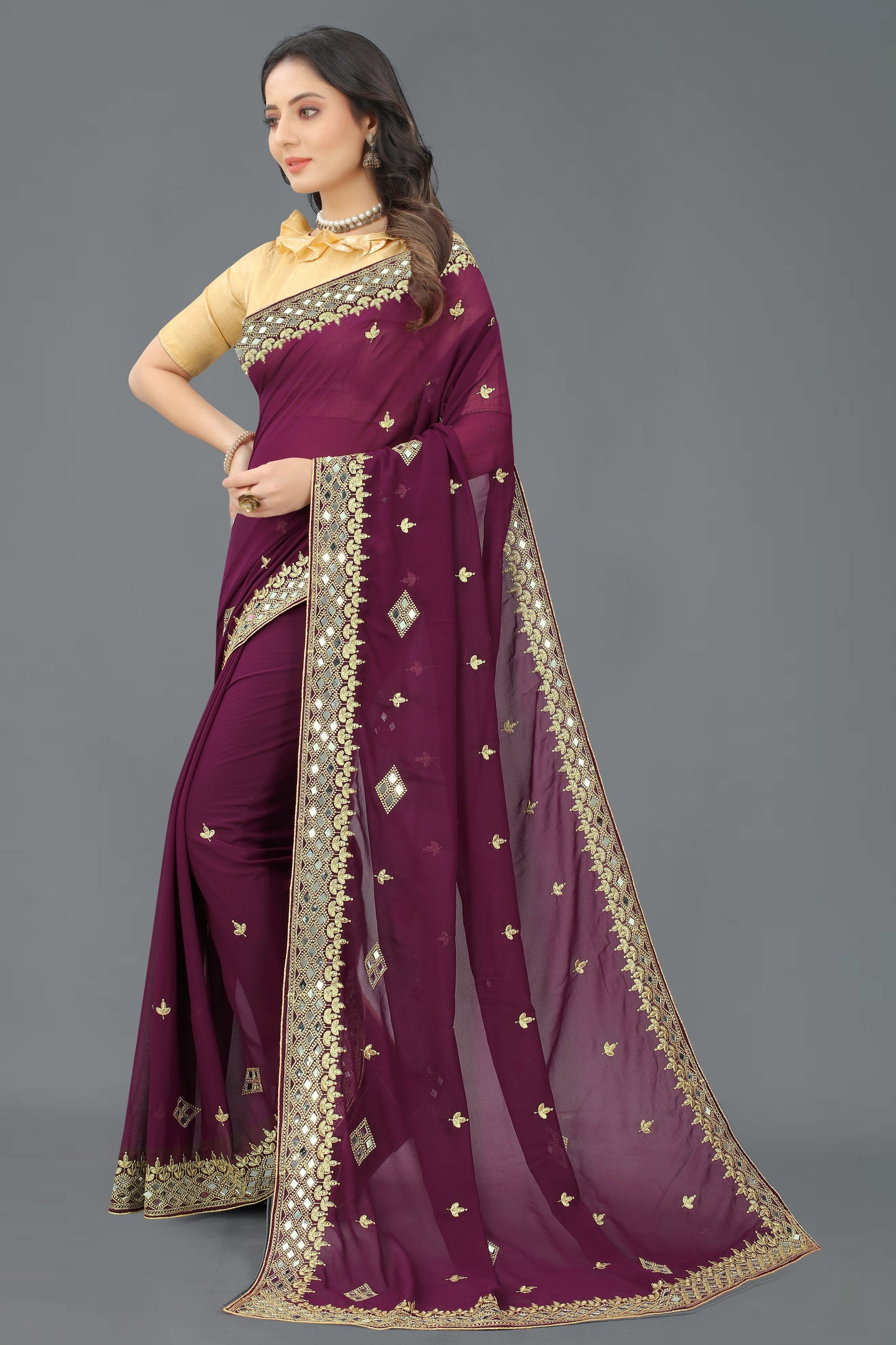 Trending Georgette Saree with Satin Silk Blouse Piece