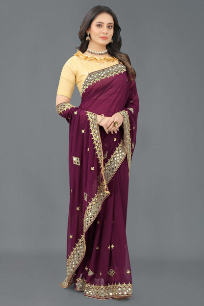 Trending Georgette Saree with Satin Silk Blouse Piece