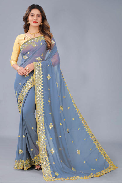 Georgette Fabric Saree with Satin Silk Blouse Piece