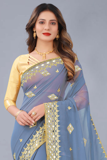 Georgette Fabric Saree with Satin Silk Blouse Piece