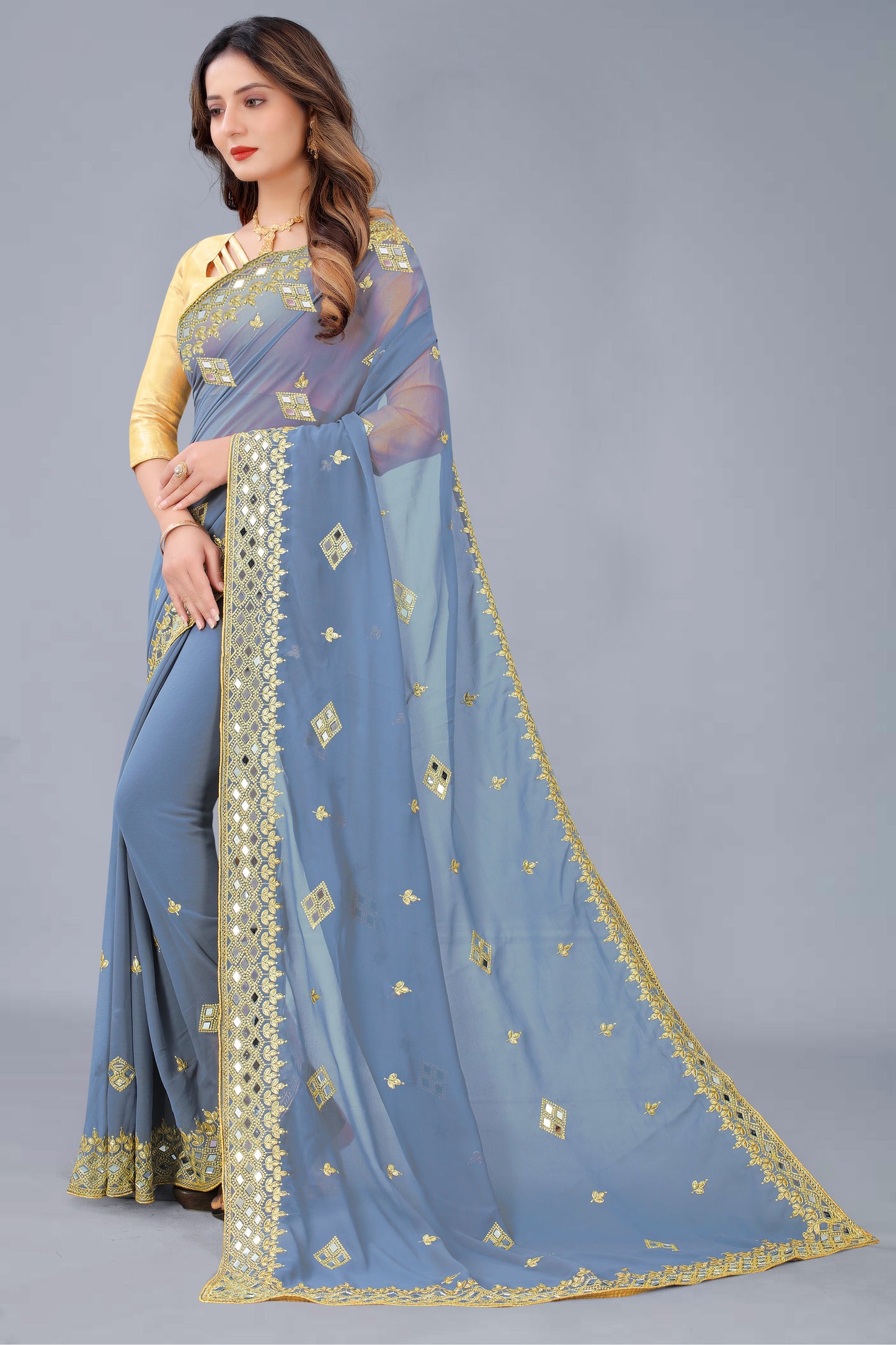 Georgette Fabric Saree with Satin Silk Blouse Piece