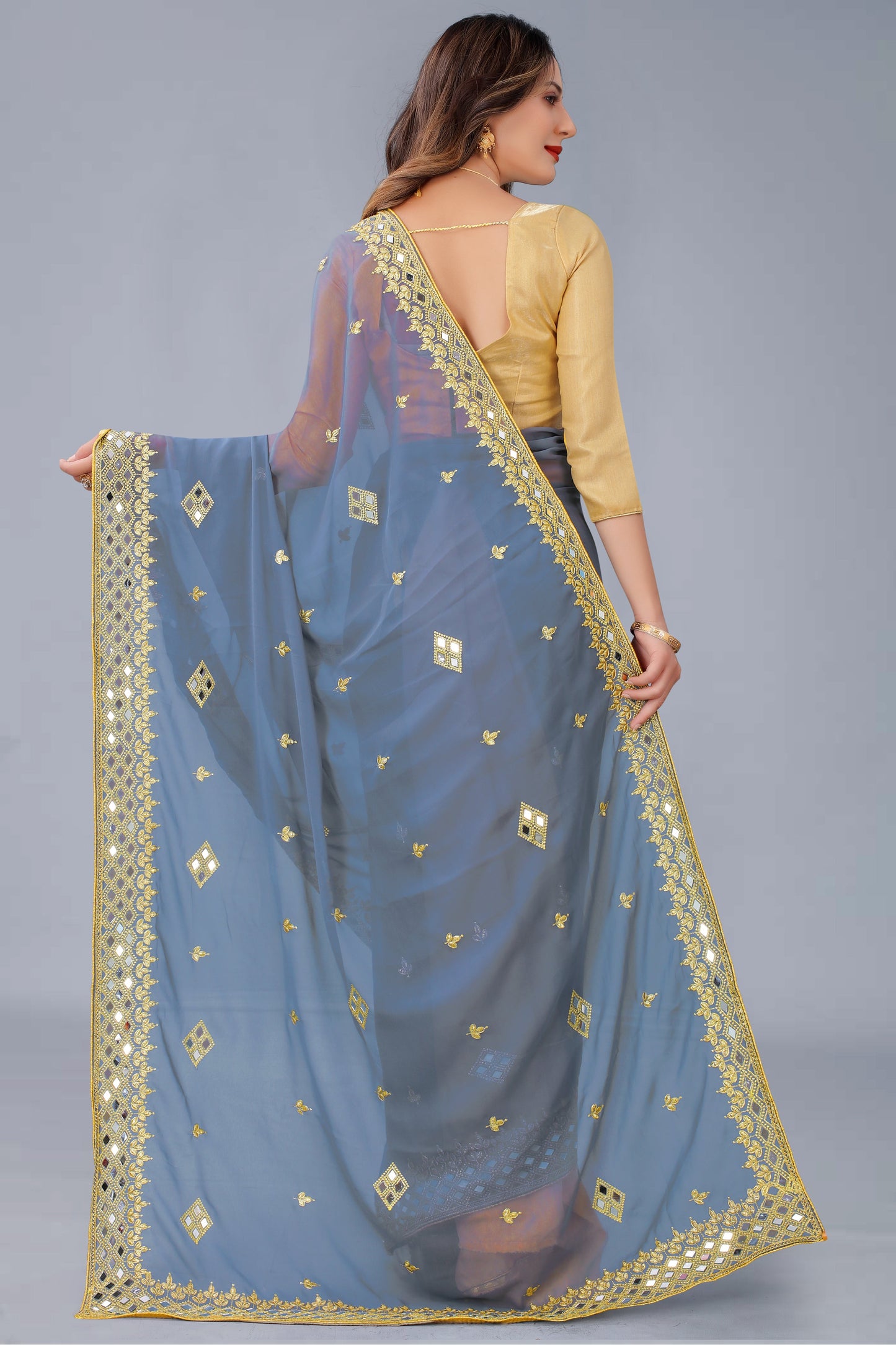 Georgette Fabric Saree with Satin Silk Blouse Piece