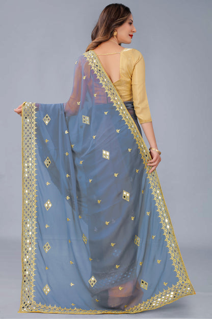 Georgette Fabric Saree with Satin Silk Blouse Piece