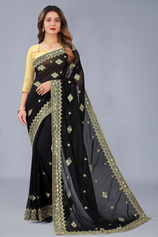 Georgette Fabric Saree with Satin Silk Blouse Piece