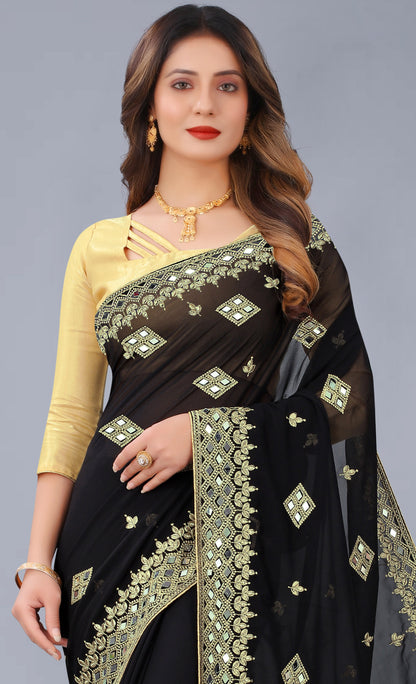 Georgette Fabric Saree with Satin Silk Blouse Piece