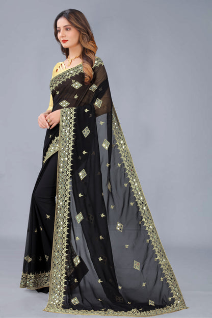 Georgette Fabric Saree with Satin Silk Blouse Piece