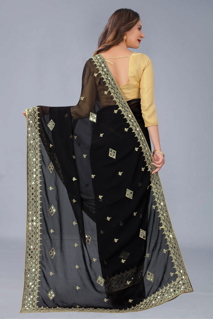 Georgette Fabric Saree with Satin Silk Blouse Piece