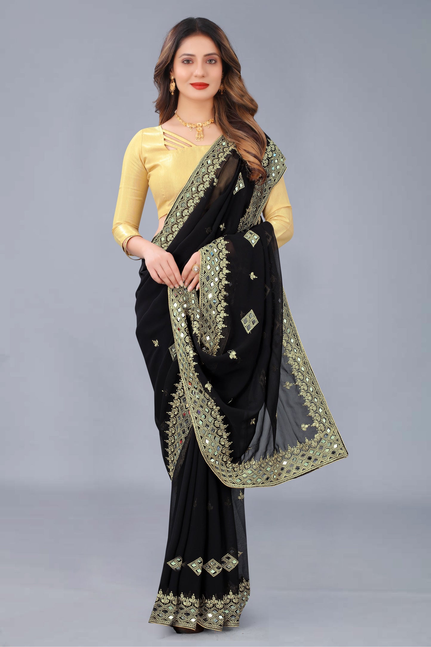 Georgette Fabric Saree with Satin Silk Blouse Piece