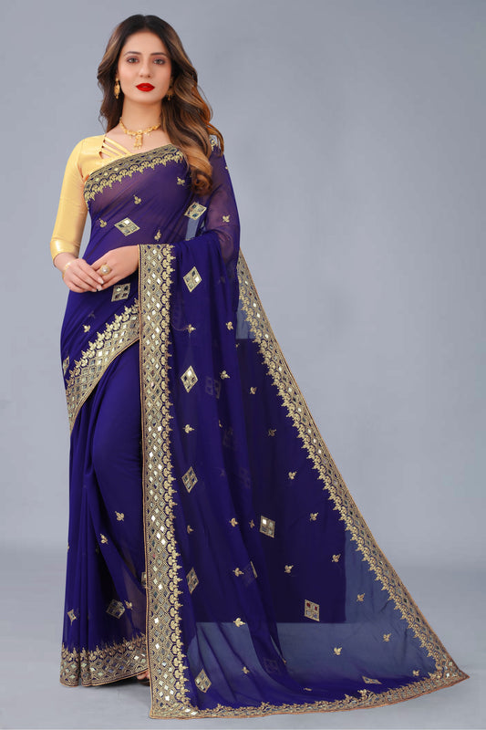 Georgette Fabric Saree with Satin Silk Blouse Piece