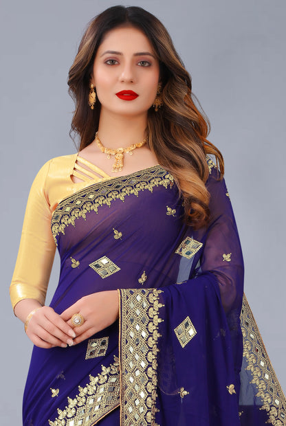 Georgette Fabric Saree with Satin Silk Blouse Piece