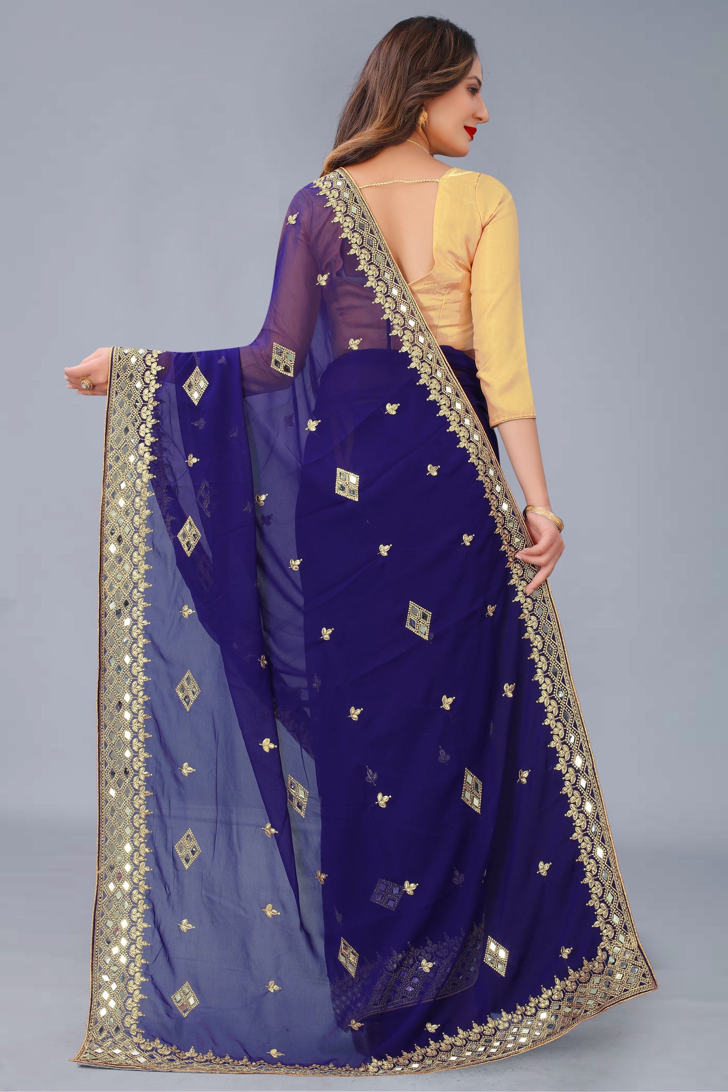 Georgette Fabric Saree with Satin Silk Blouse Piece