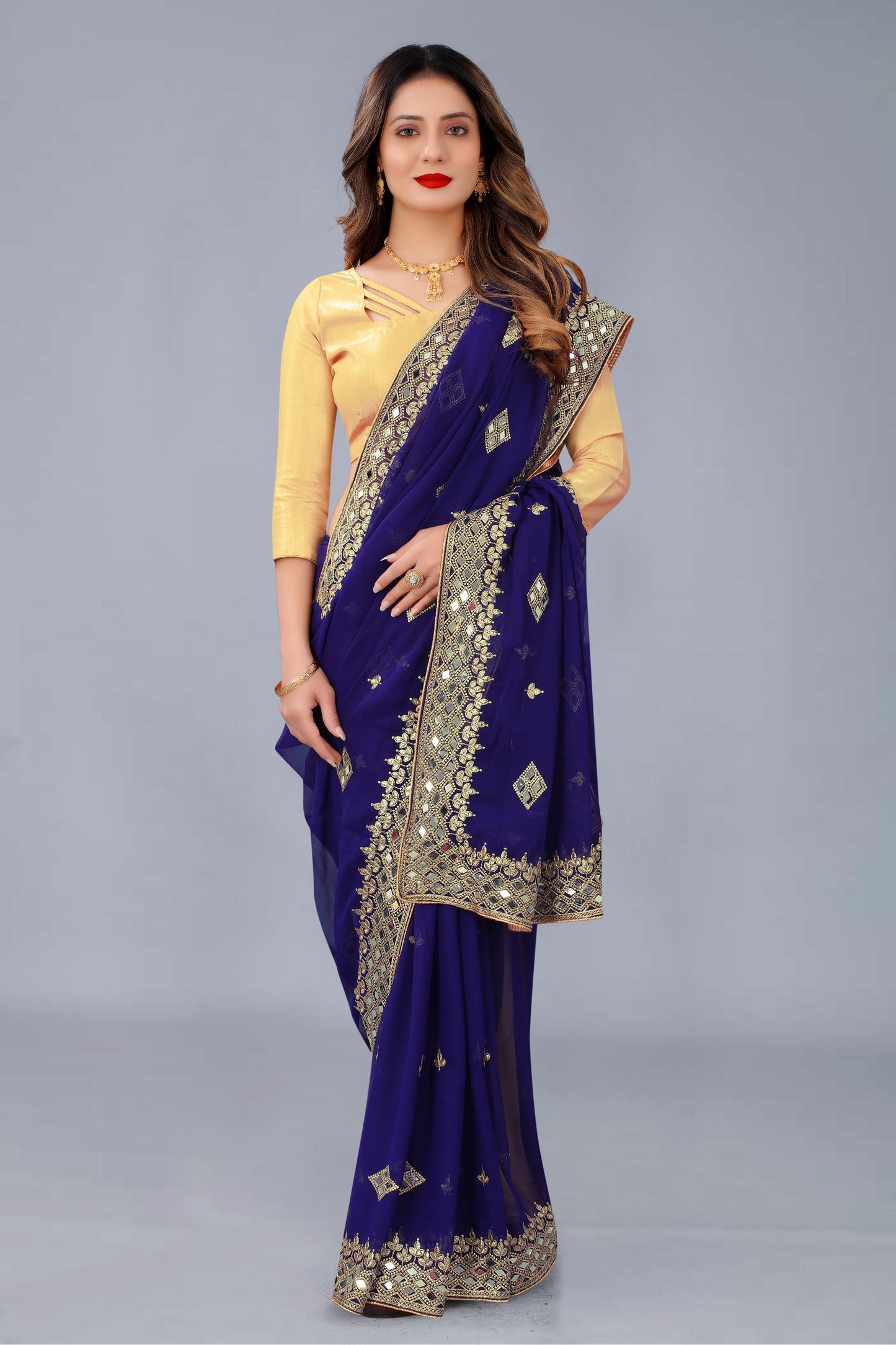 Georgette Fabric Saree with Satin Silk Blouse Piece