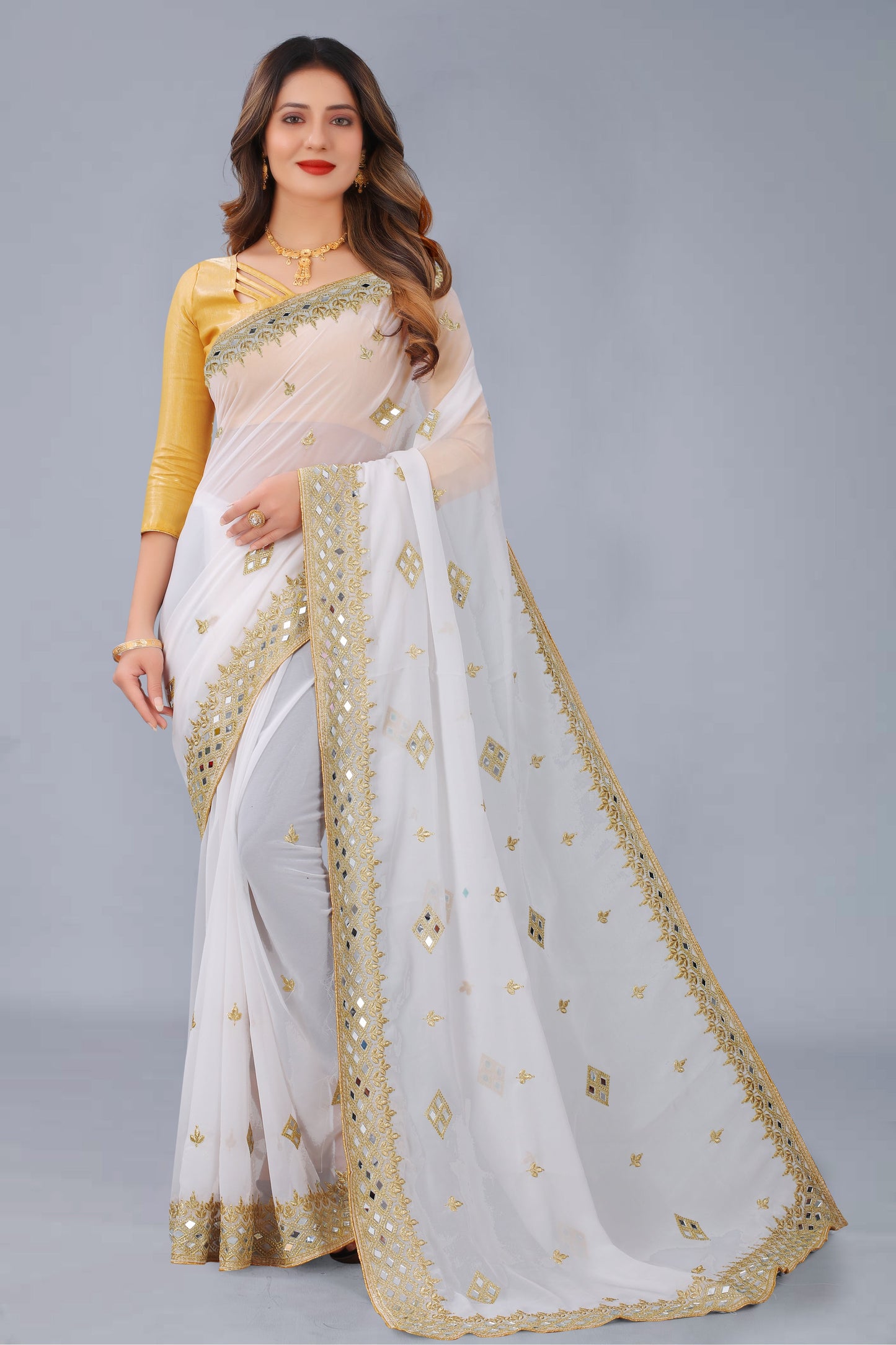 Georgette Fabric Saree with Satin Silk Blouse Piece