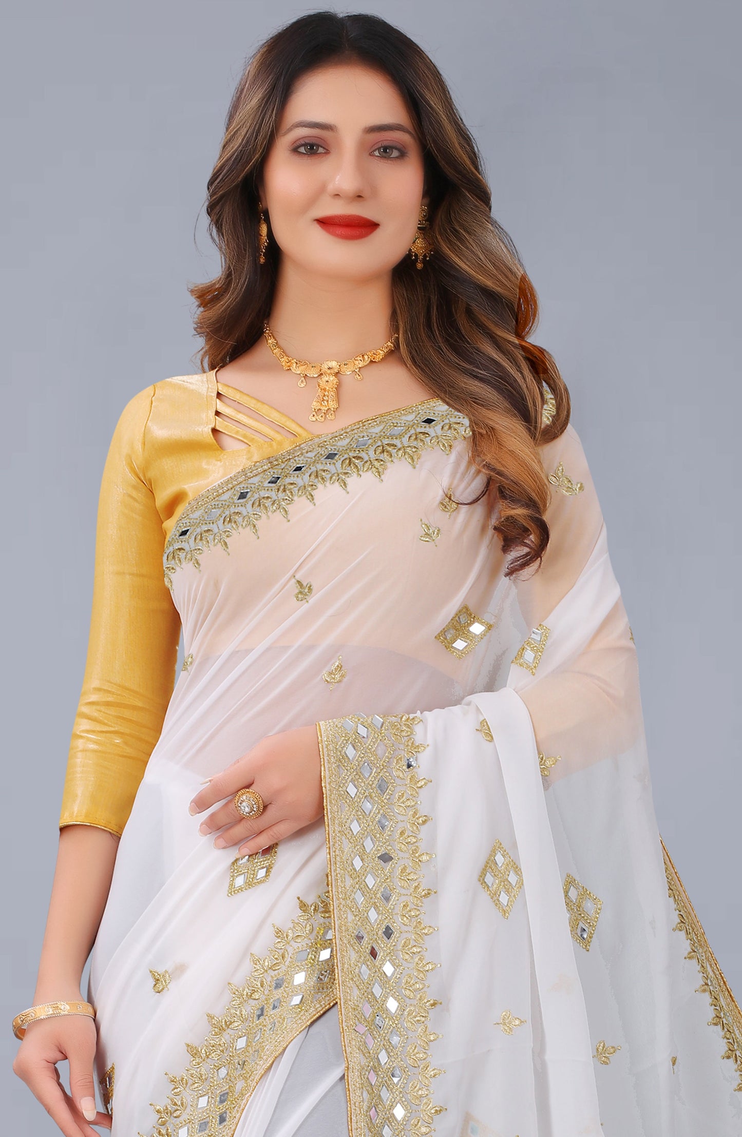 Georgette Fabric Saree with Satin Silk Blouse Piece