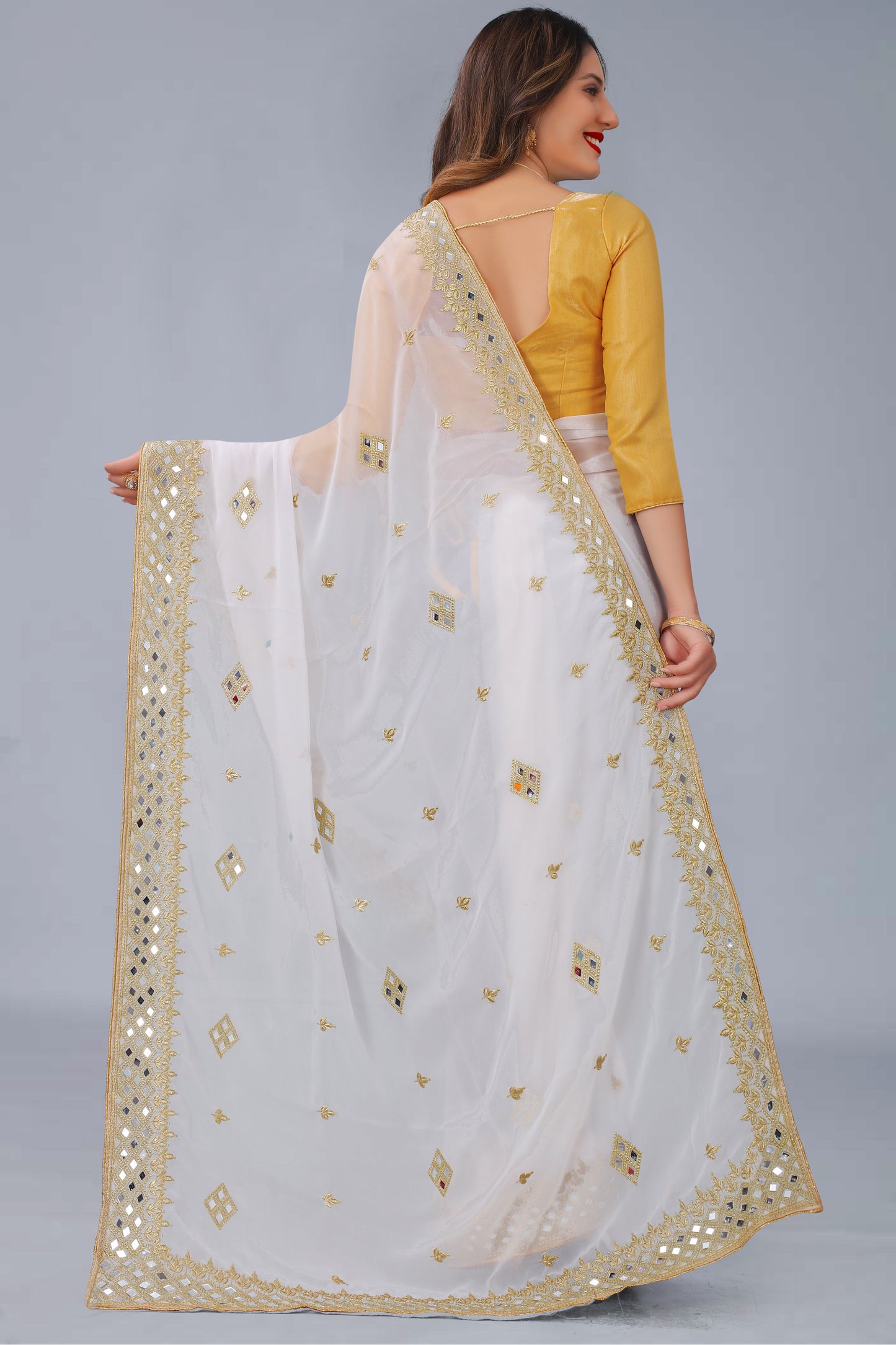 Georgette Fabric Saree with Satin Silk Blouse Piece