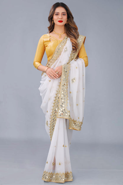 Georgette Fabric Saree with Satin Silk Blouse Piece