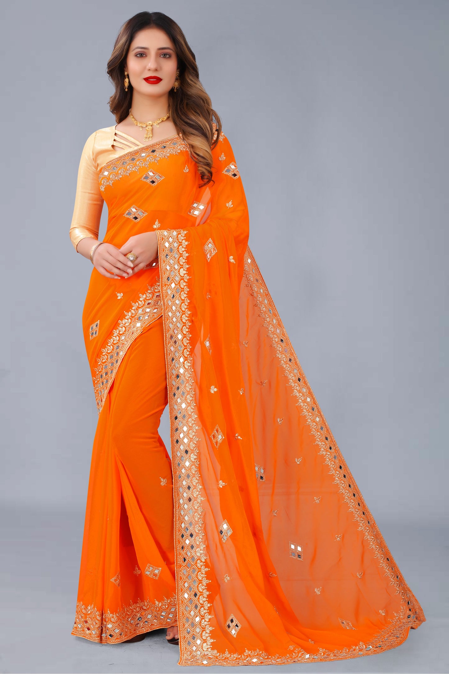 Georgette Fabric Saree with Satin Silk Blouse Piece