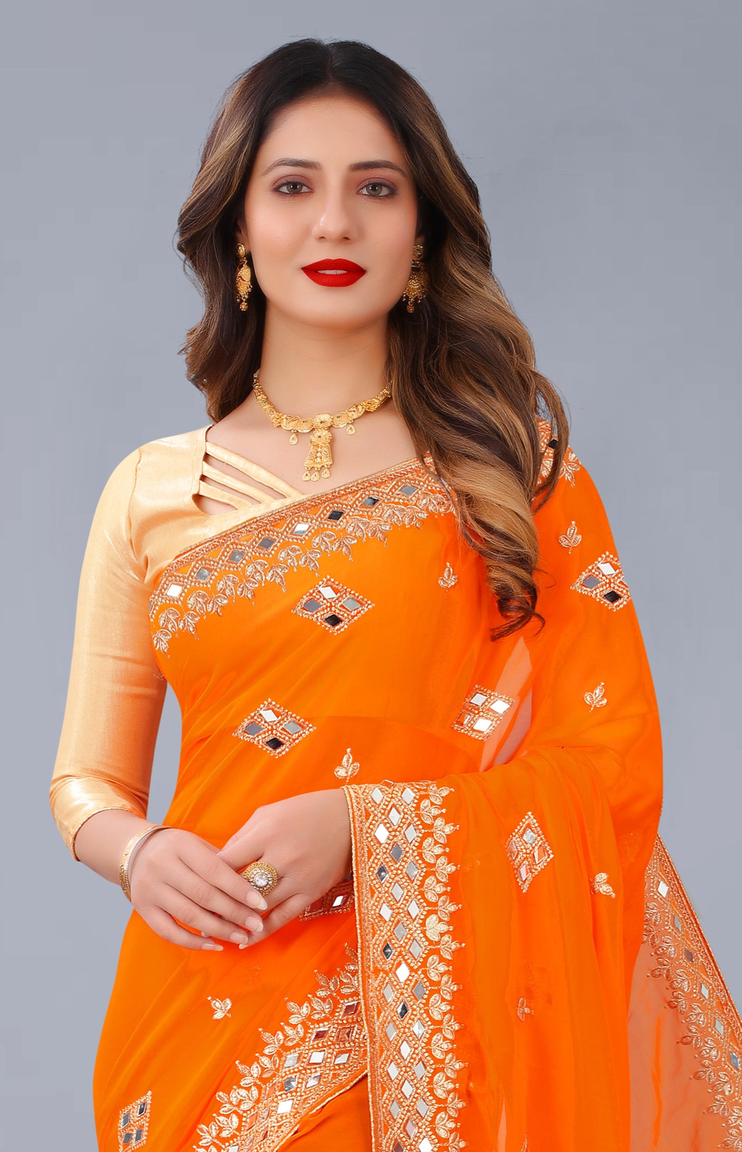 Georgette Fabric Saree with Satin Silk Blouse Piece