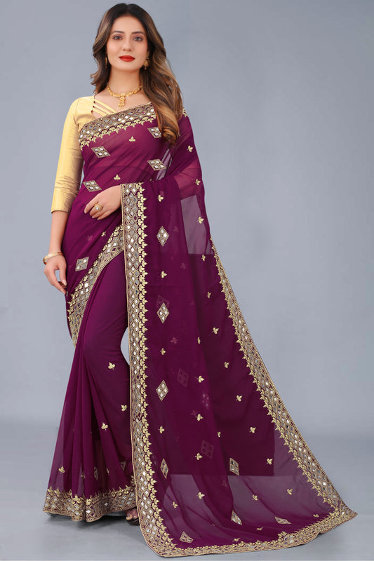 Georgette Fabric Saree with Satin Silk Blouse Piece