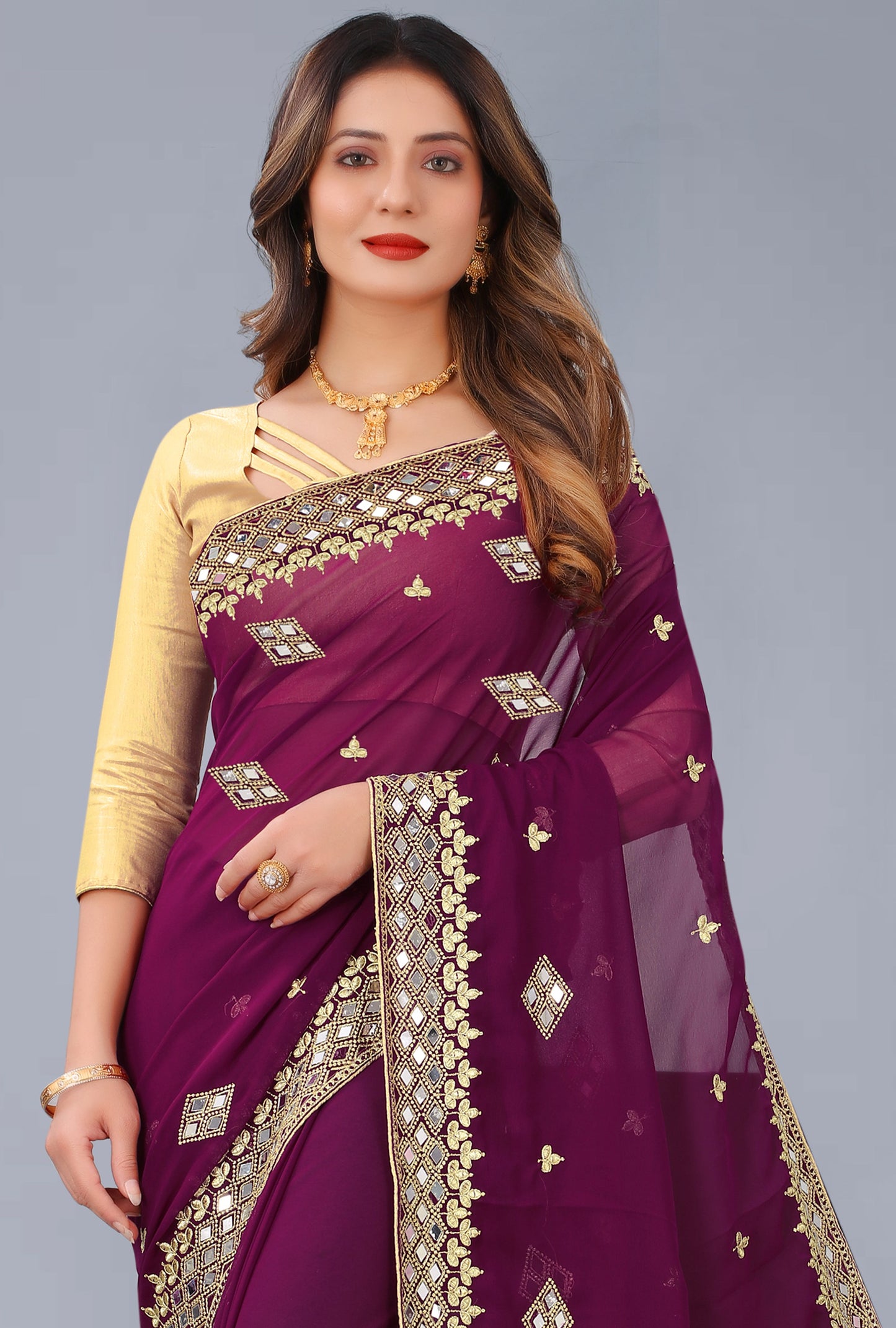 Georgette Fabric Saree with Satin Silk Blouse Piece