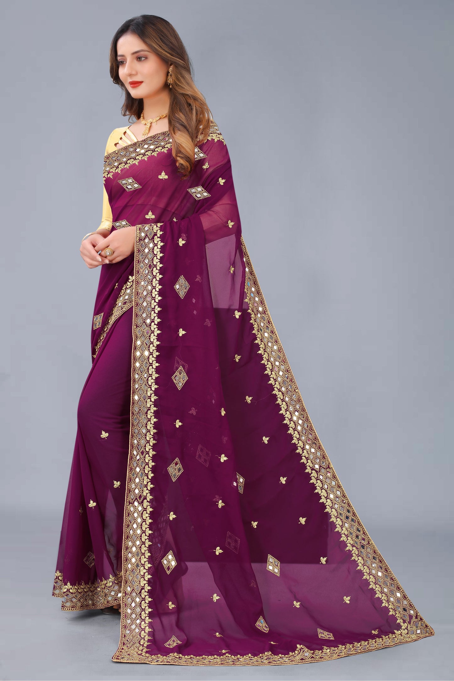 Georgette Fabric Saree with Satin Silk Blouse Piece