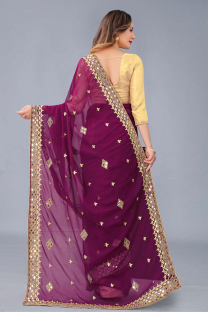 Georgette Fabric Saree with Satin Silk Blouse Piece