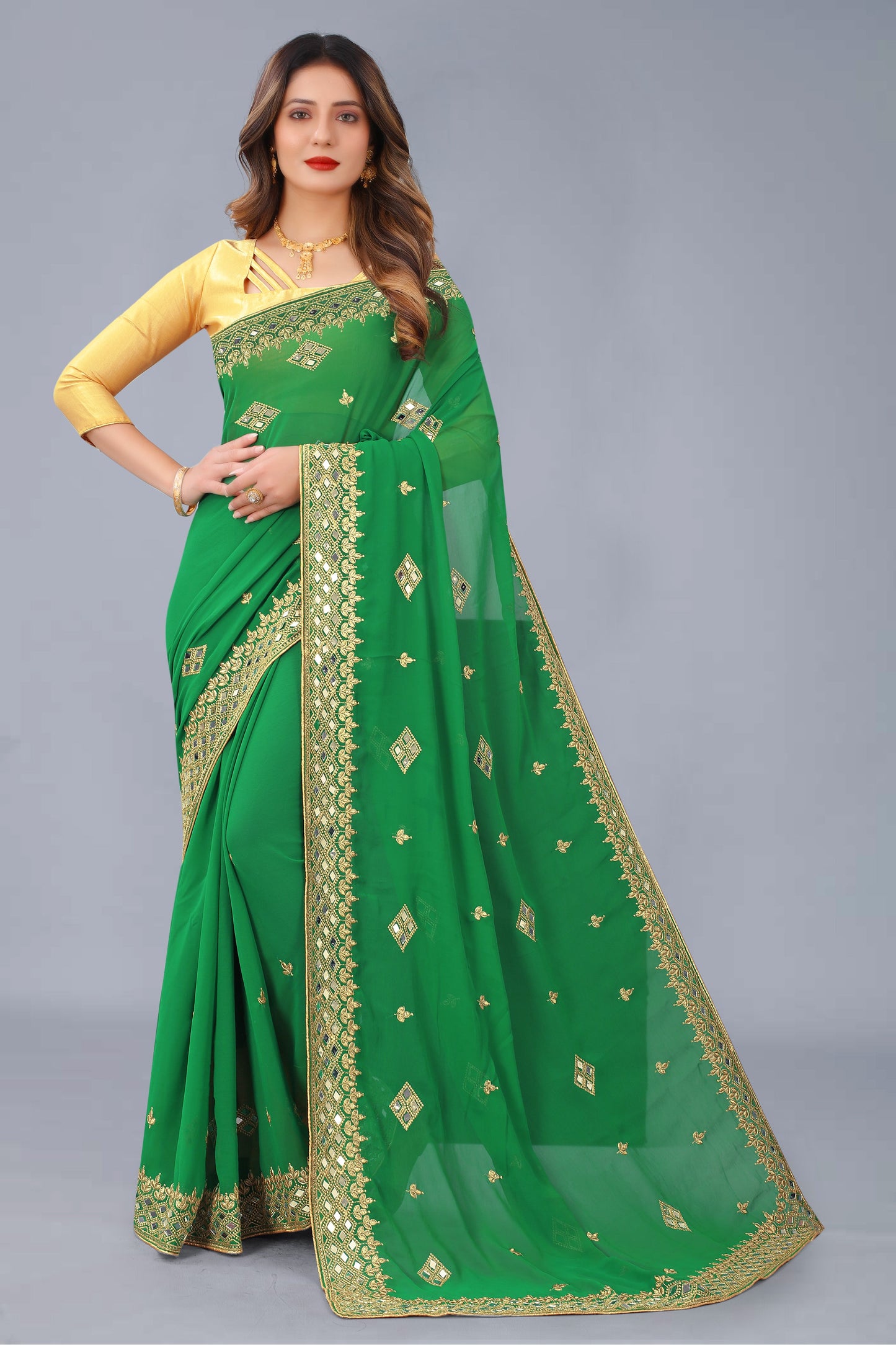 Georgette Fabric Saree with Satin Silk Blouse Piece