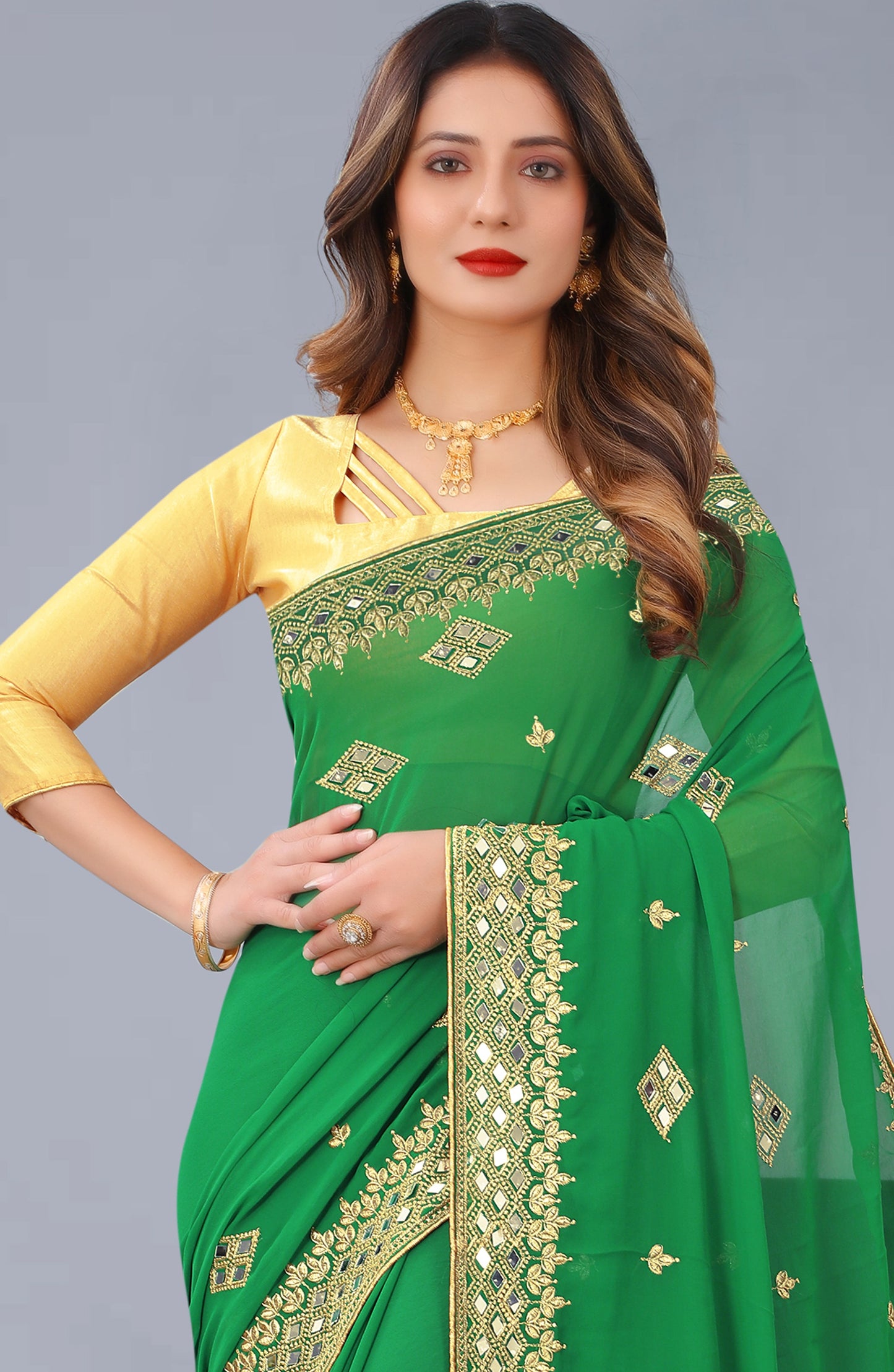 Georgette Fabric Saree with Satin Silk Blouse Piece