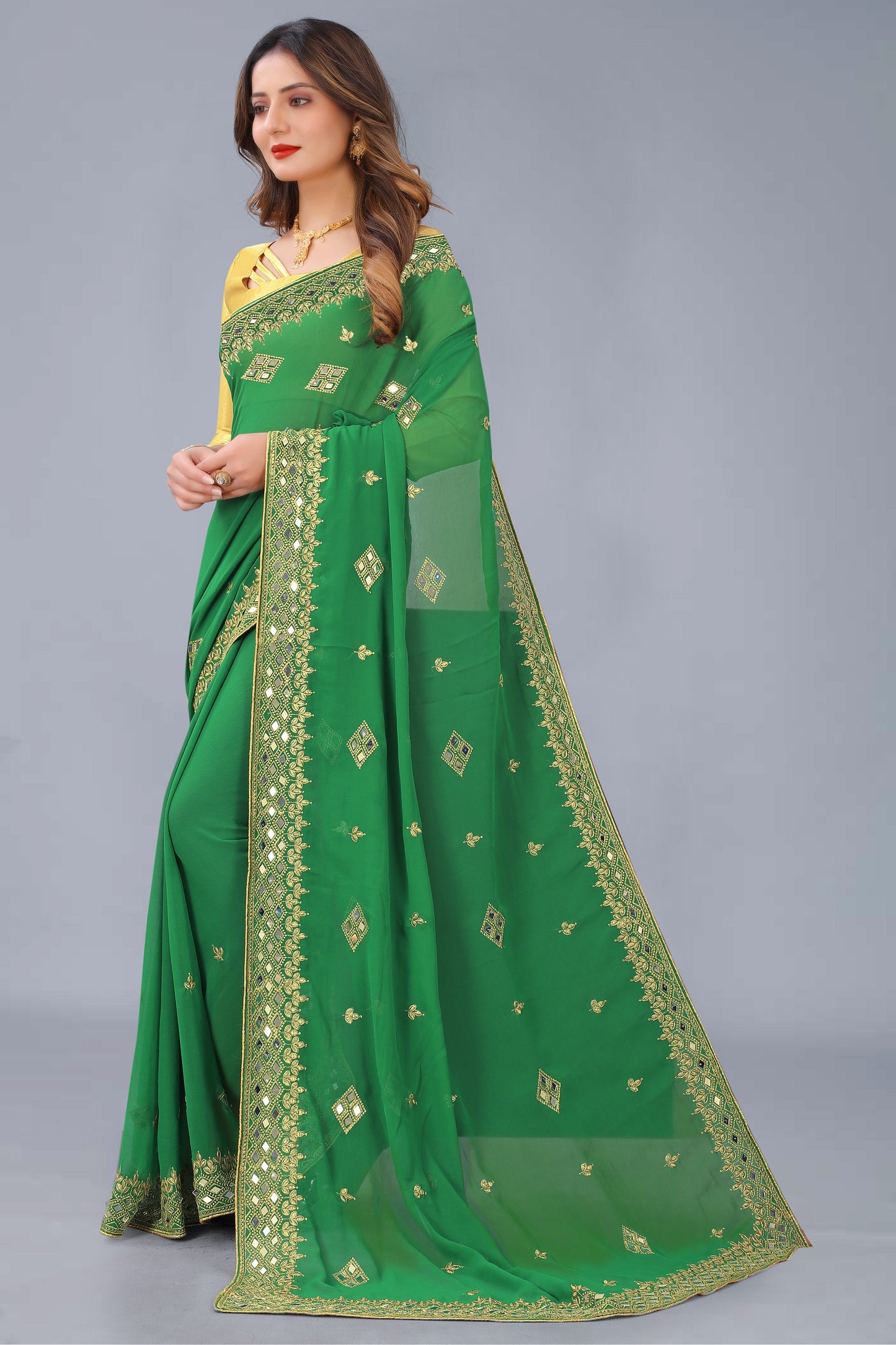 Georgette Fabric Saree with Satin Silk Blouse Piece